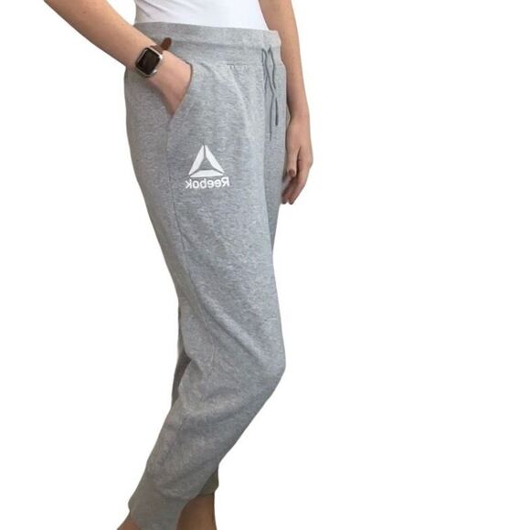 Vintage Reebok Women's Heather Grey Joggers with Pockets and Drawstring - Picture 1 of 10